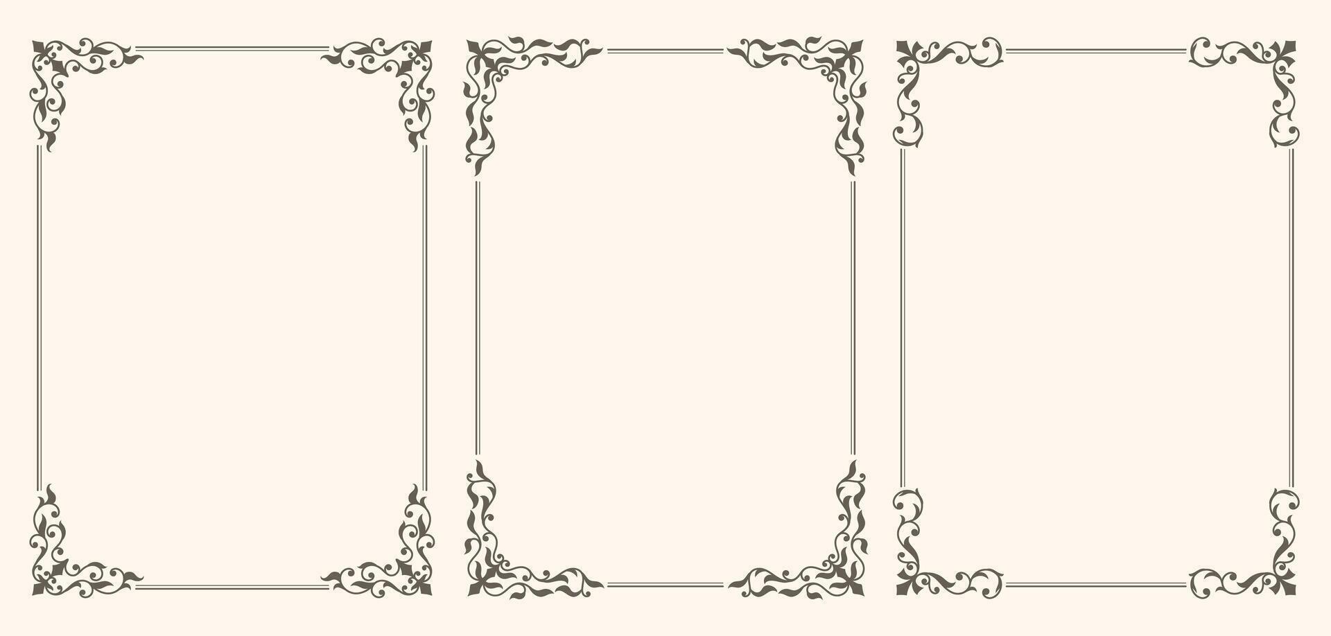Set of vintage frames with curls and leaves vector