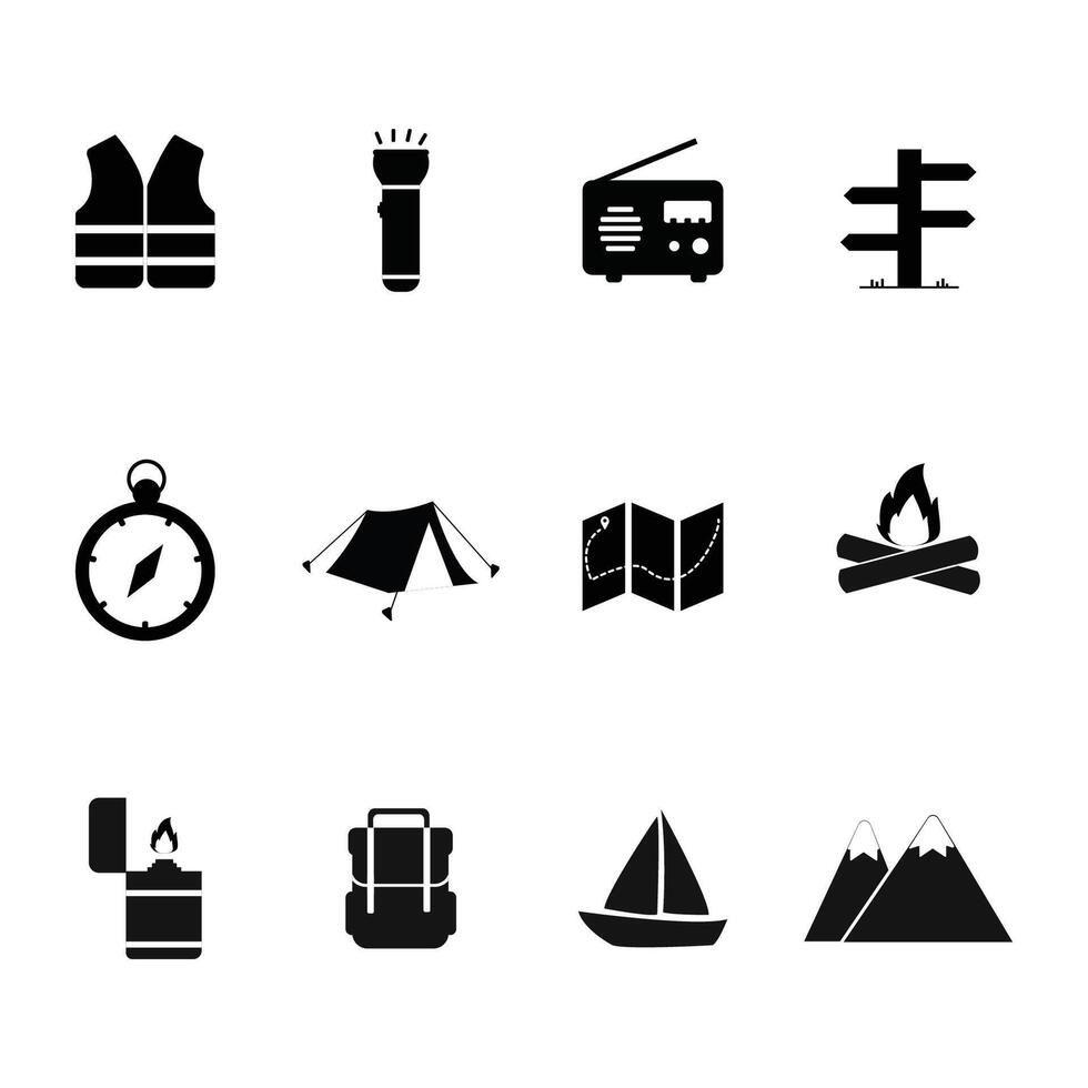 Travel and Adventure black and white Icon set vector