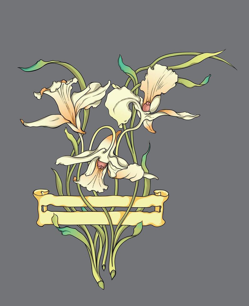 Engraving vintage hand drawn rectangular floral illustration vector