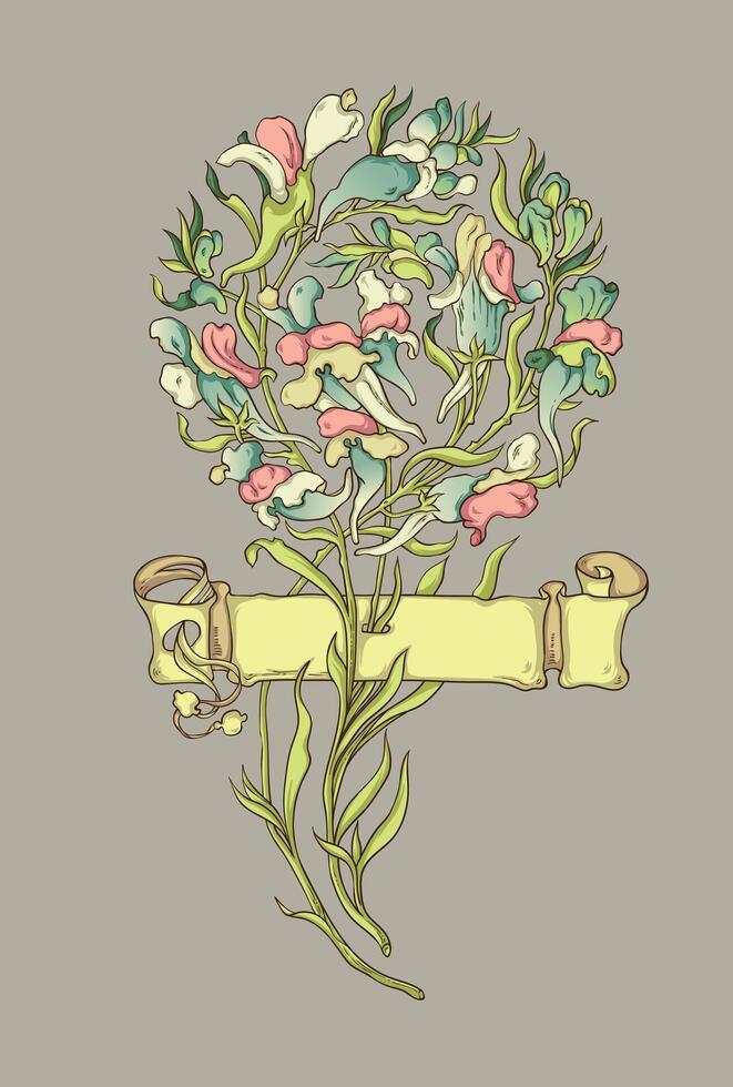 Hand drawn floral engraving background vector