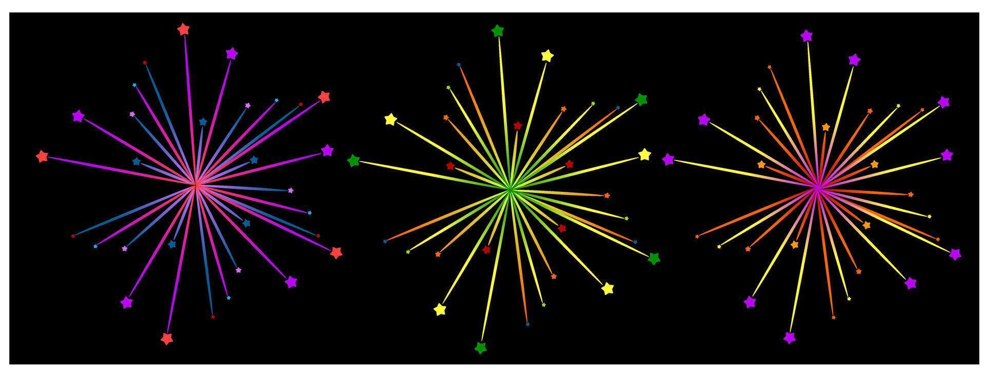fireworks elements, party fireworks, set of firework, sunburst. vector