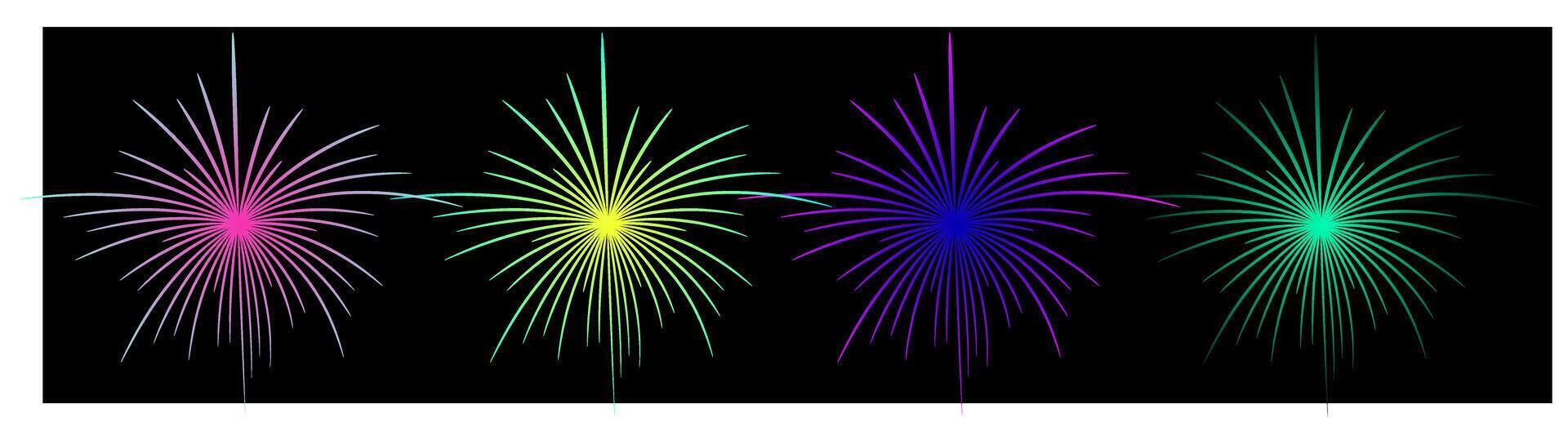 set of fireworks, firework at night sky, new year celebration vector