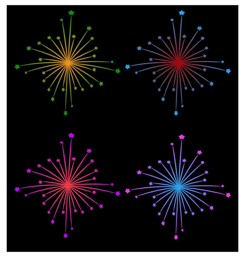 set of fireworks, new year firework, firework icon, party holiday. vector