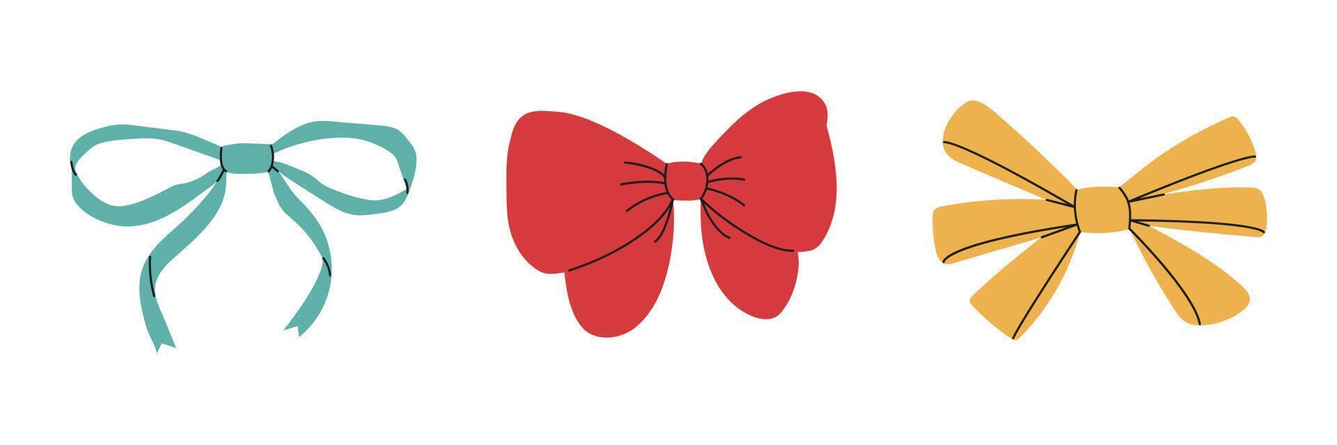 Decorative bowknot set in hand-drawn style vector