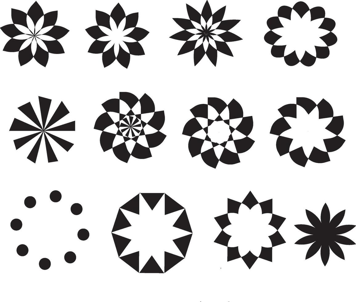 A set of black and white flower shapes vector