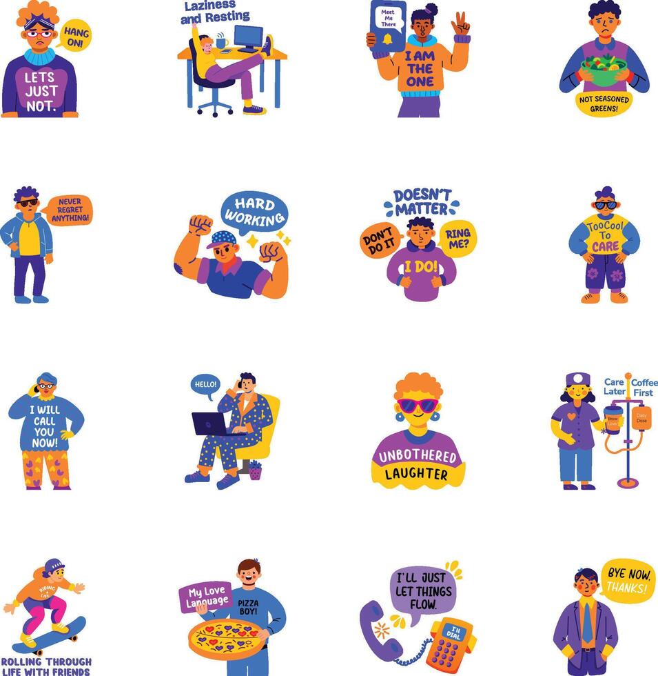 Set of Flat Style Sarcasm Characters Stickers vector