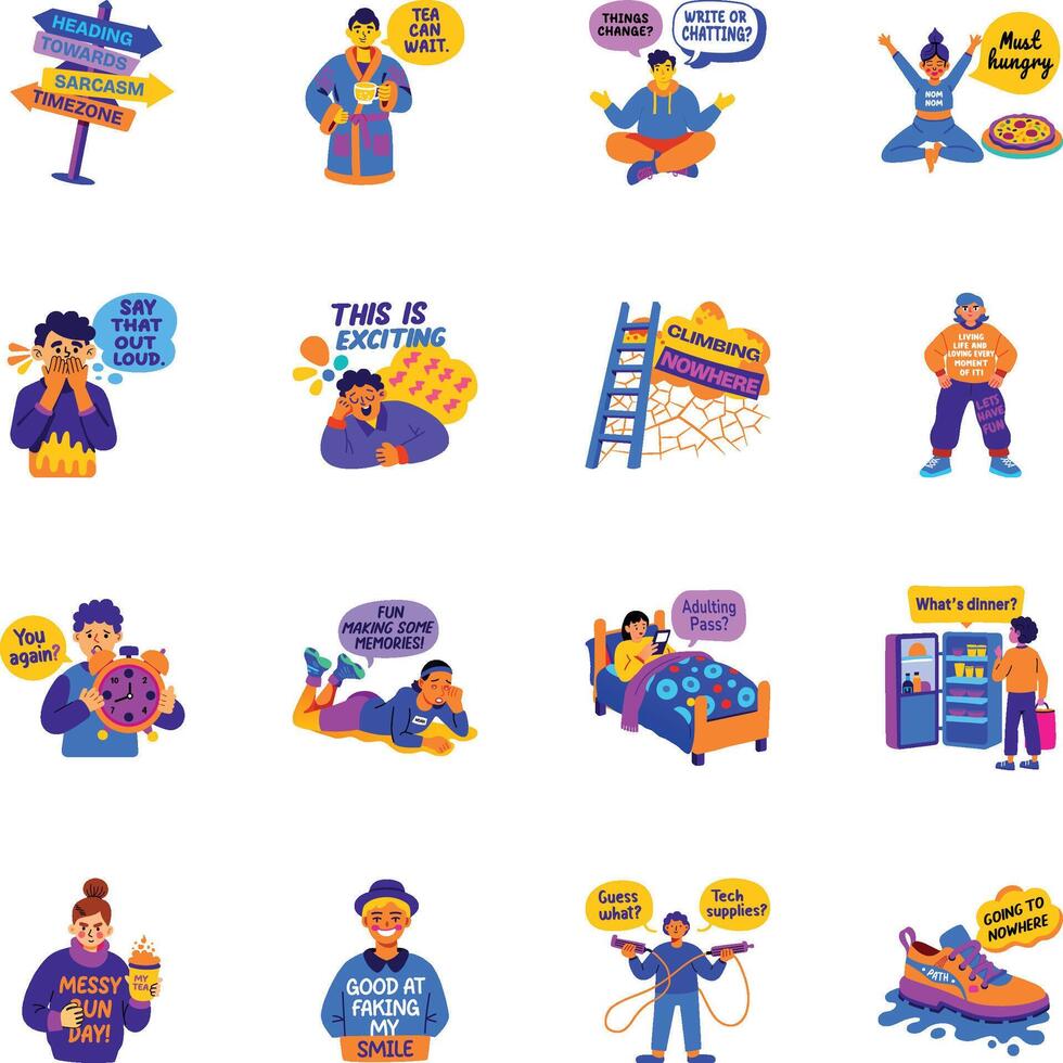 Bundle of Funny Sarcastic Flat Style Stickers vector