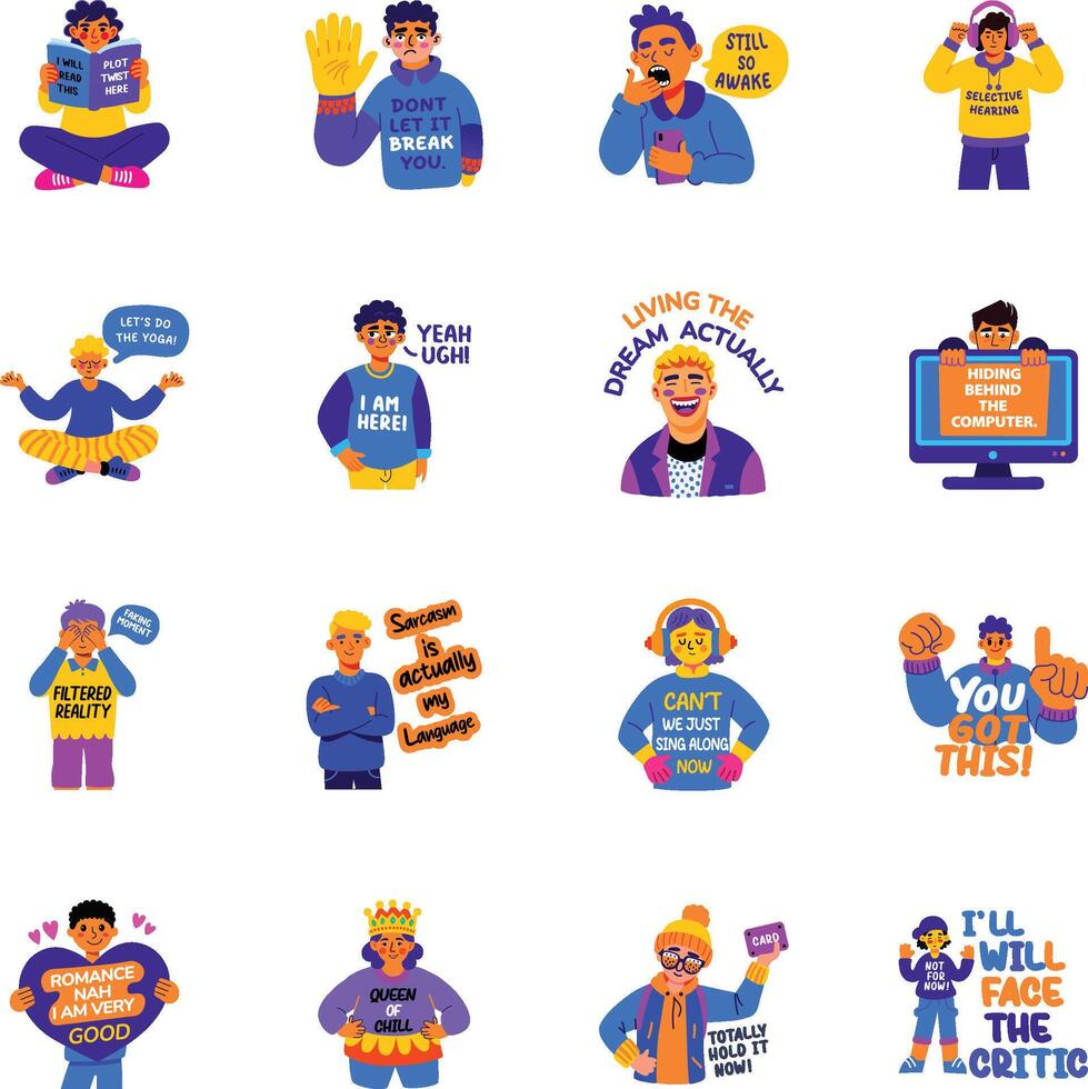 Collection of Flat Style Hilarious Sarcastic Stickers vector