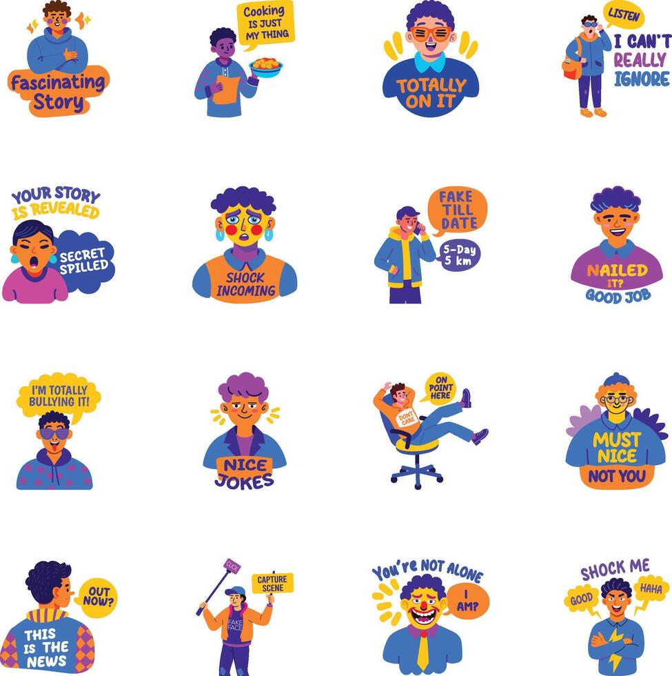 Funny Sarcastic Lettering Flat Stickers Set vector