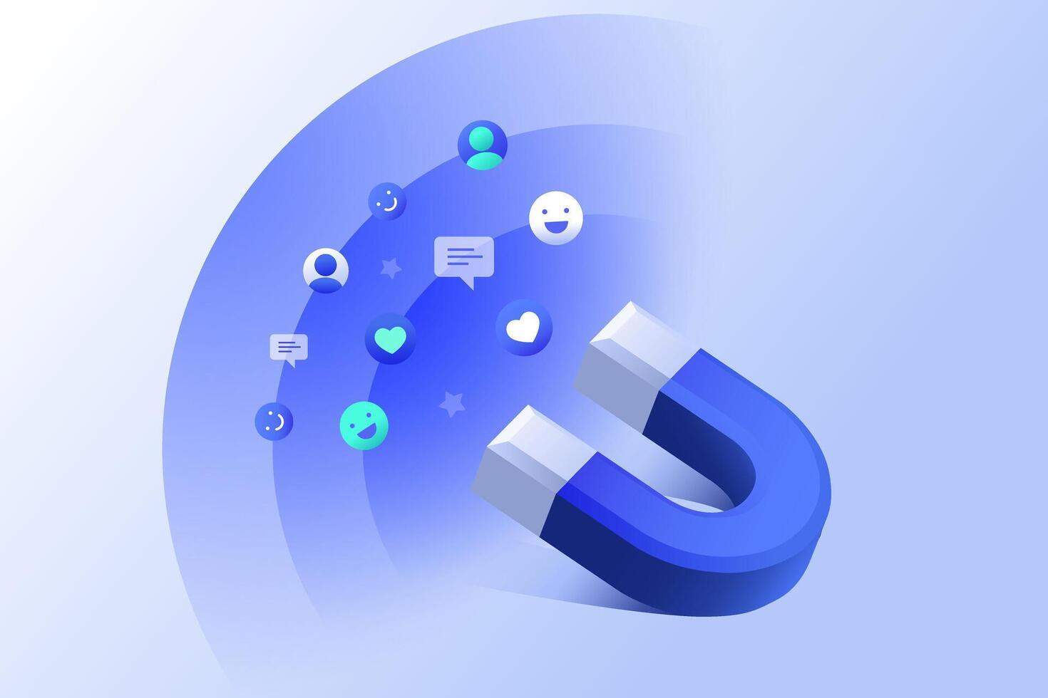 Inbound Marketing illustration background, Magnet attract more visitors and customers strategies to your community business vector