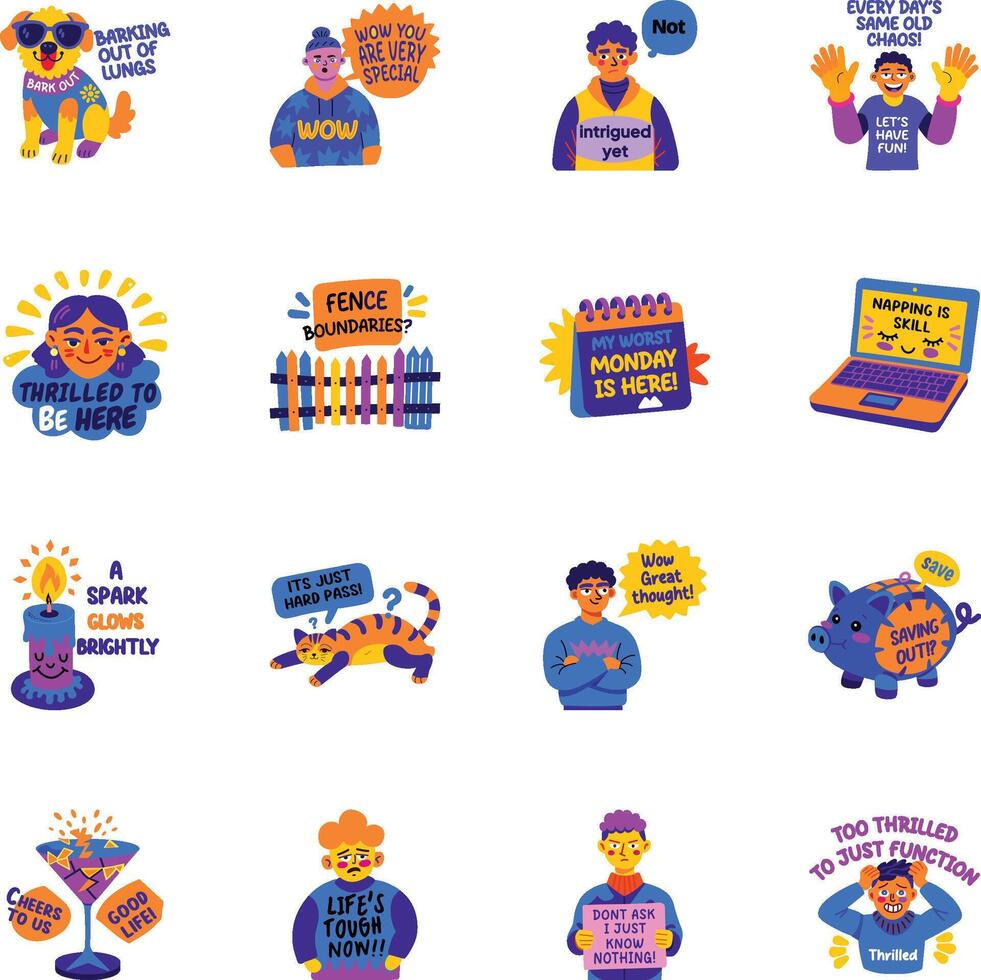 Collection of Flat Style Sarcastic Stickers vector