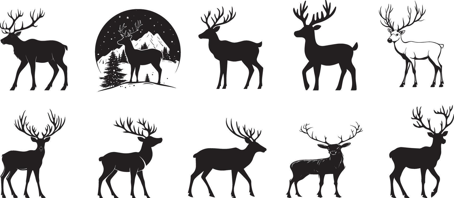 Collection of Reindeer icon clean simple silhouette black vector