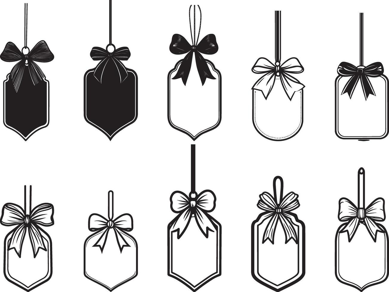 Collection of Sale Tag with bow shape of bauble hanging clean simple silhouette black vector