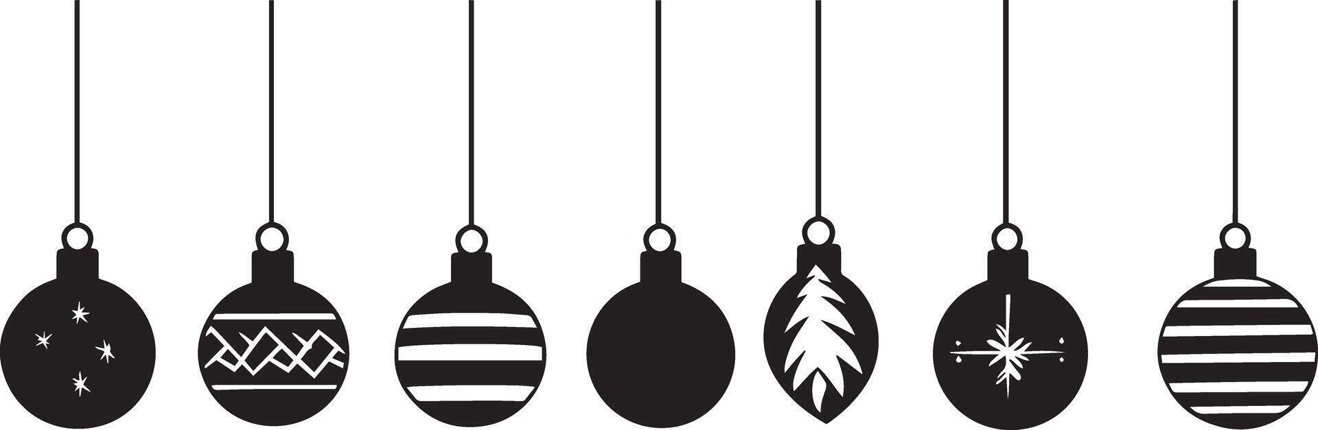 Collection of Christmas baubles gardland hanging clean simple icon silhouette black vector