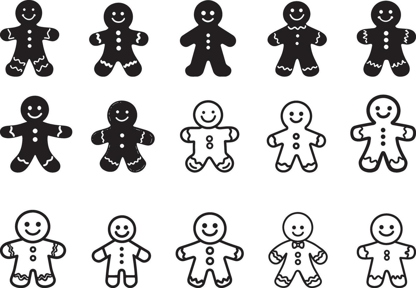 Collection of Gingerbread man clean simple silhouette black vector
