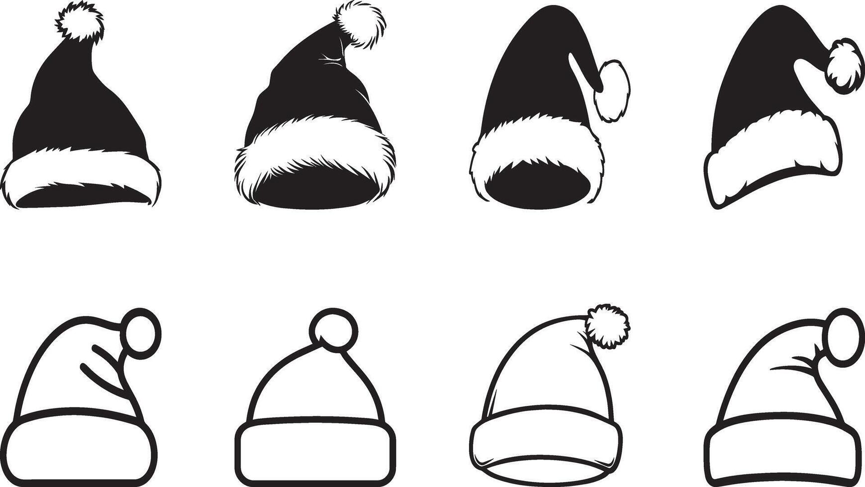 Collection of Santa Hat clean simple silhouette black vector