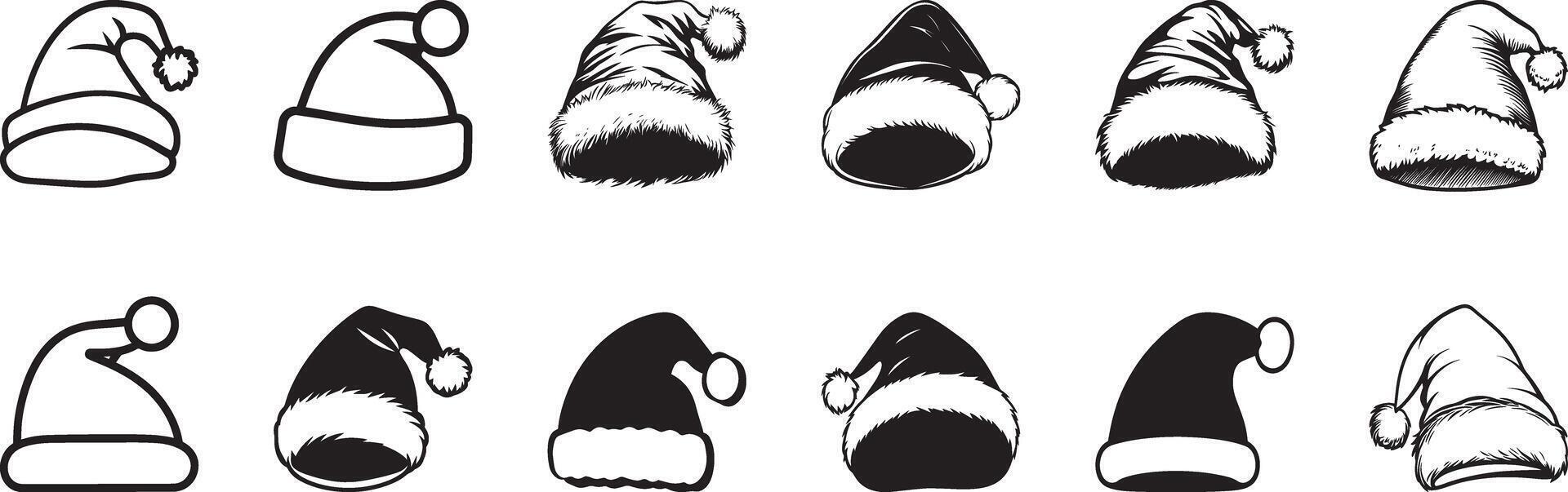 Collection of Christmas Santa Hat clean simple silhouette black vector