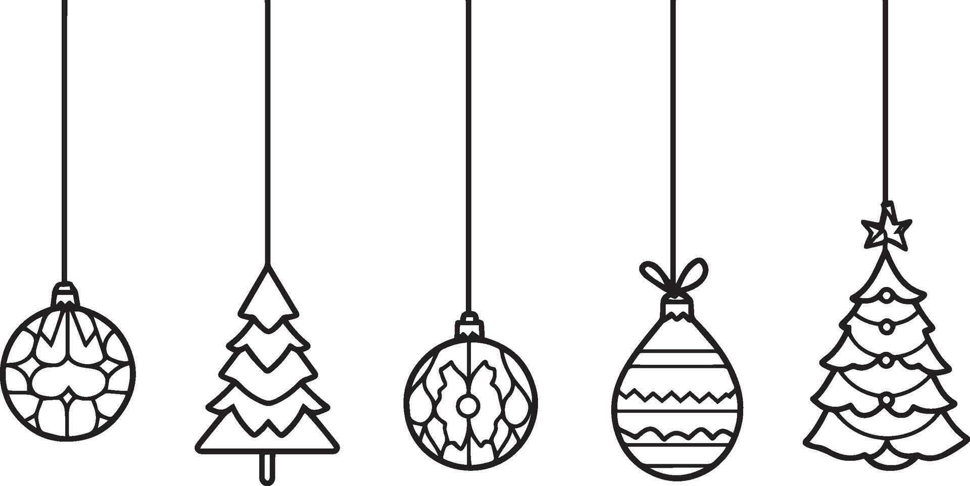 Collection of Christmas decoration items hanging gardland clean simple icon outline black vector