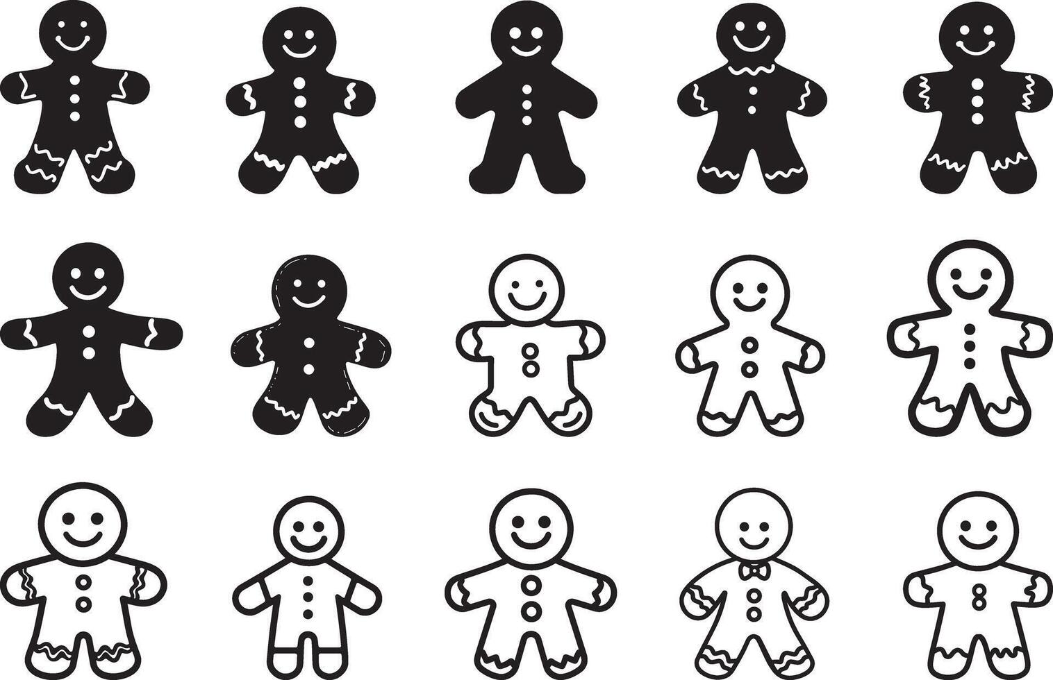 Collection of Gingerbread man clean simple silhouette black vector