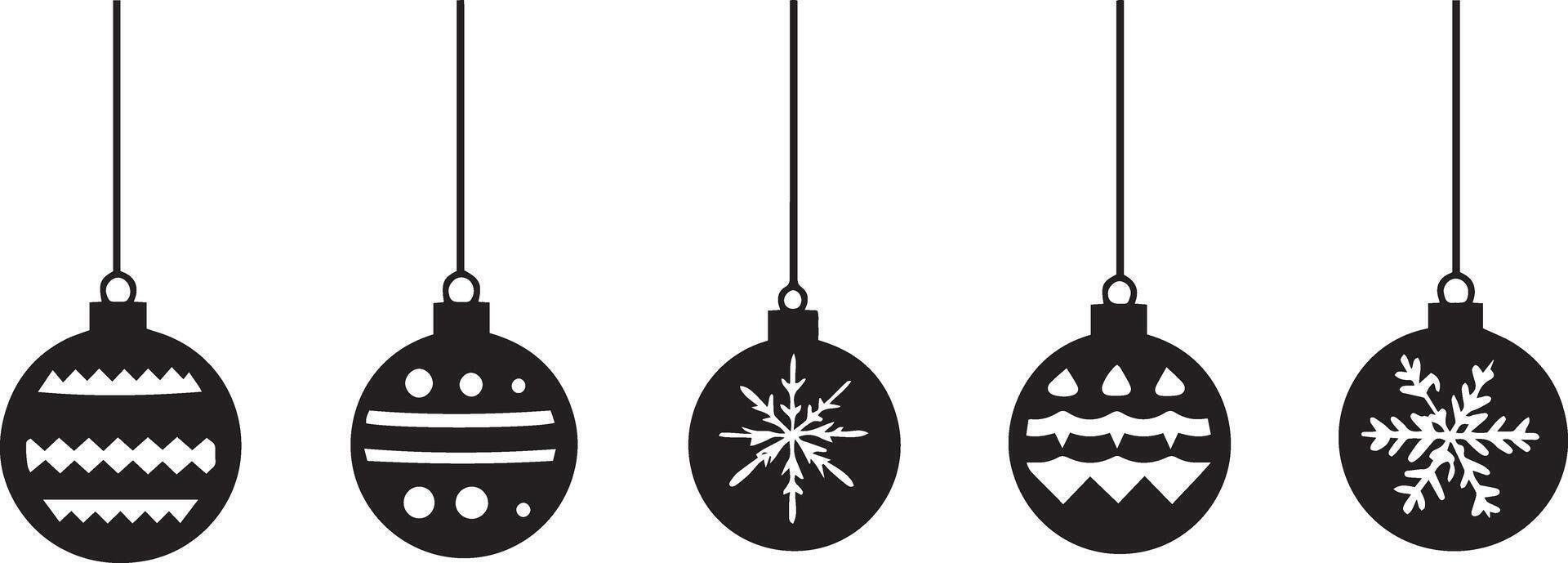 Collection of Christmas baubles gardland hanging clean simple icon silhouette black vector