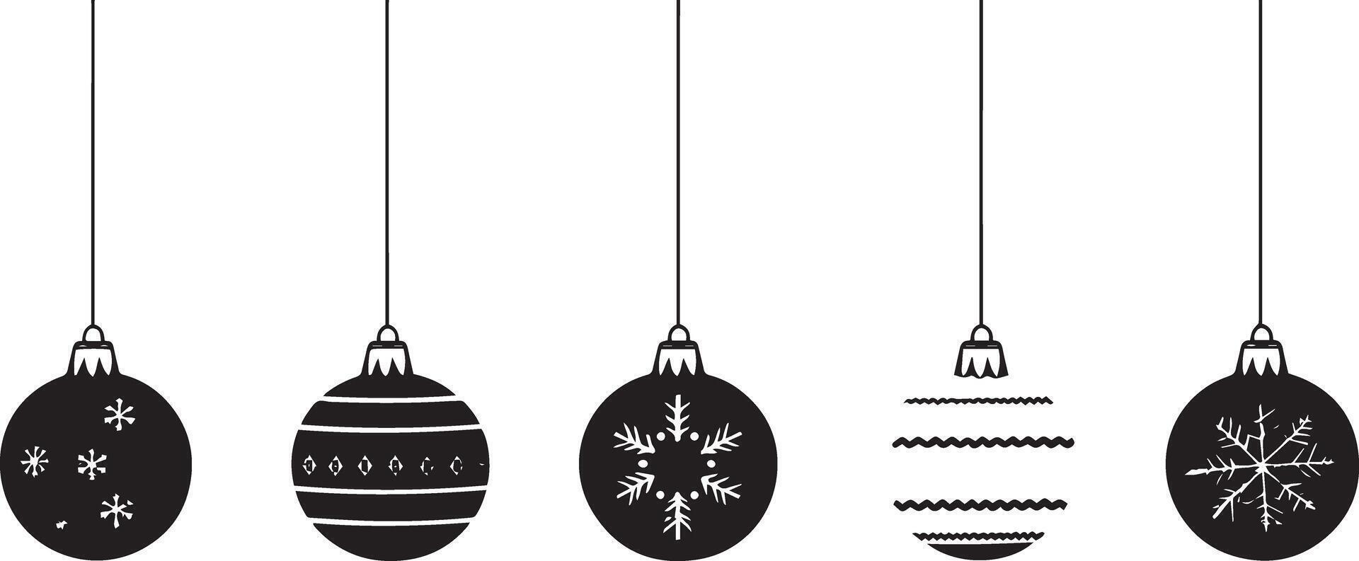 Collection of Christmas balls hanging on gardland clean simple icon silhouette black vector