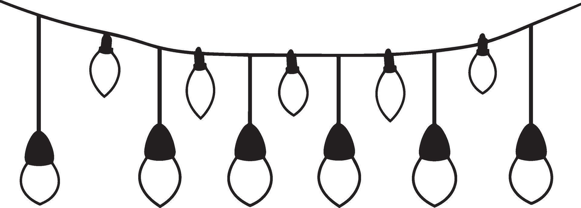 Collection of Christmas lights string hanging gardland clean simple icon silhouette black vector
