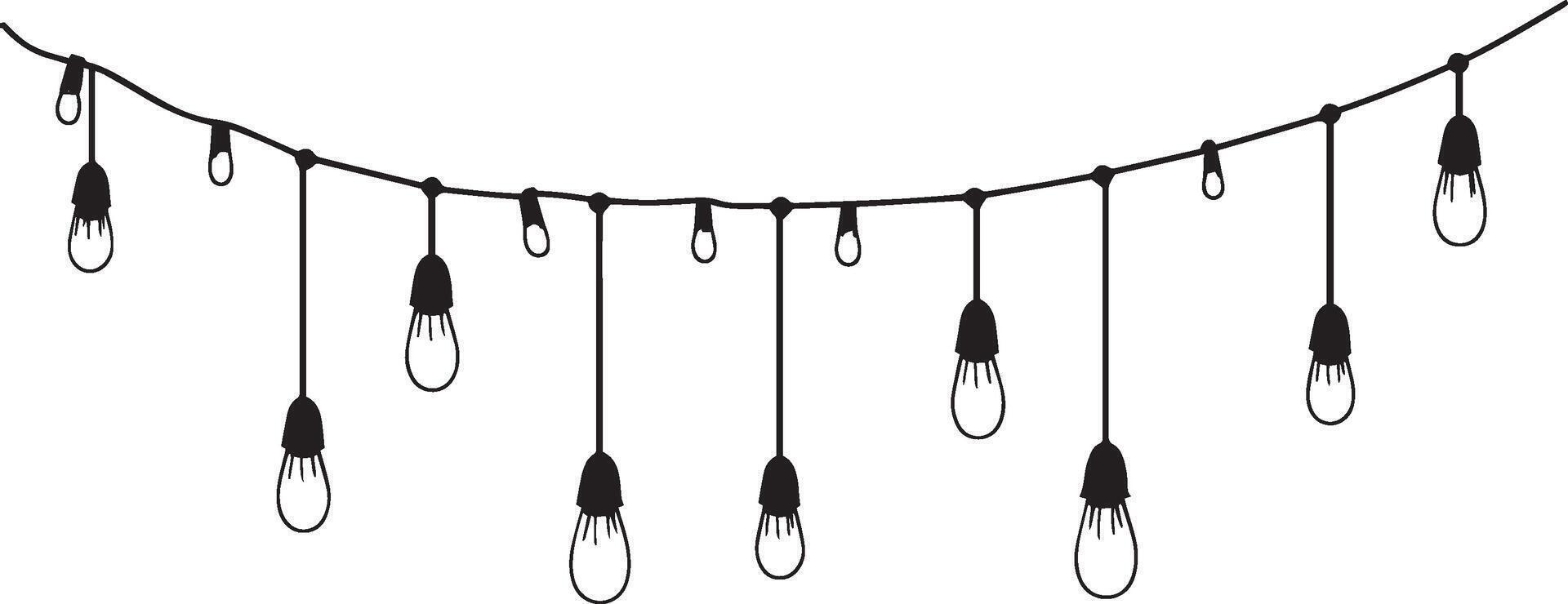 Collection of Christmas light bulbs gardland hanging clean simple icon silhouette black vector