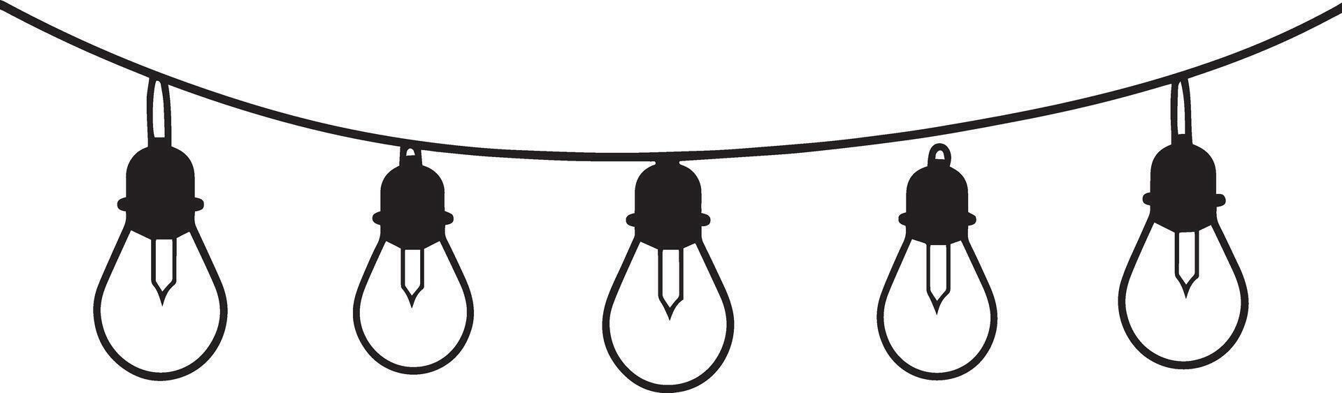 Collection of Christmas lights string hanging gardland clean simple icon outline black vector