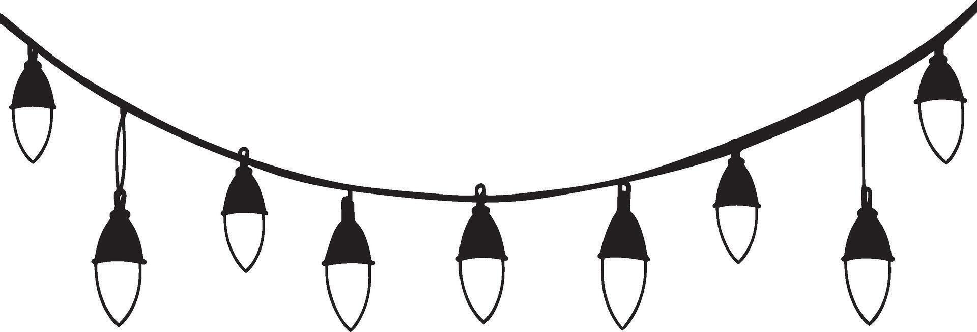 Collection of Christmas lights string hanging gardland clean simple silhouette black vector