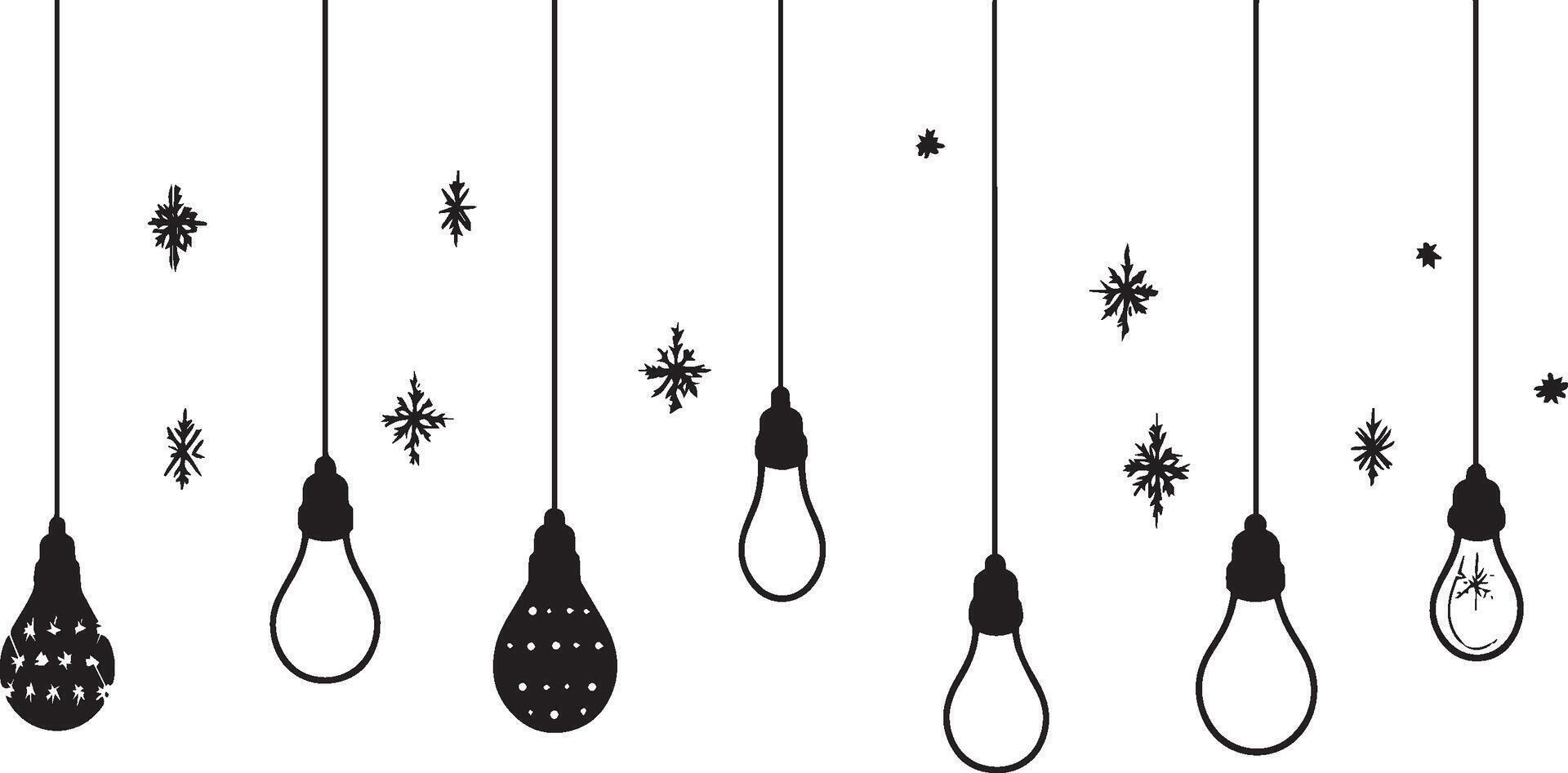 Collection of Christmas light bulbs gardland hanging clean simple linear outline black vector