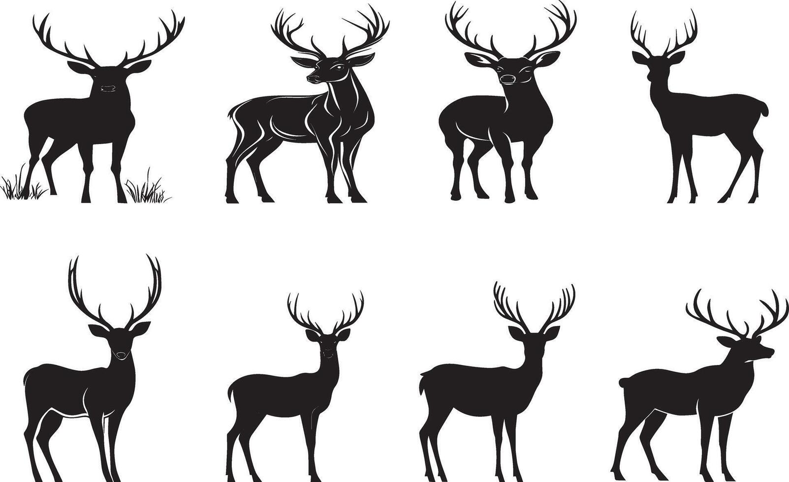 Collection of Deer clean simple silhouette black vector