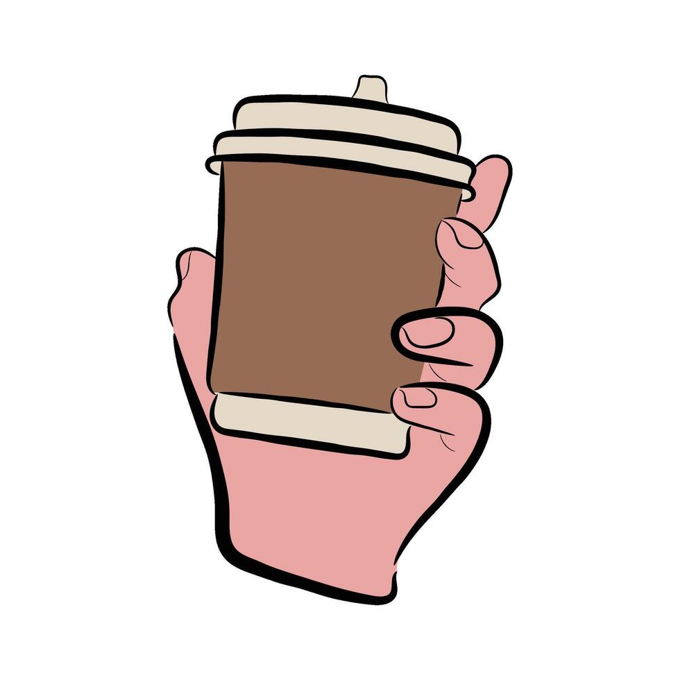 illustration of a hand holding a medium coffee cup vector