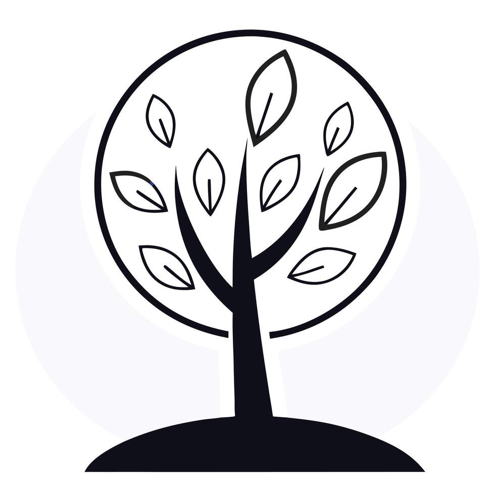 a drawing of a tree with leaves and a circle on it vector