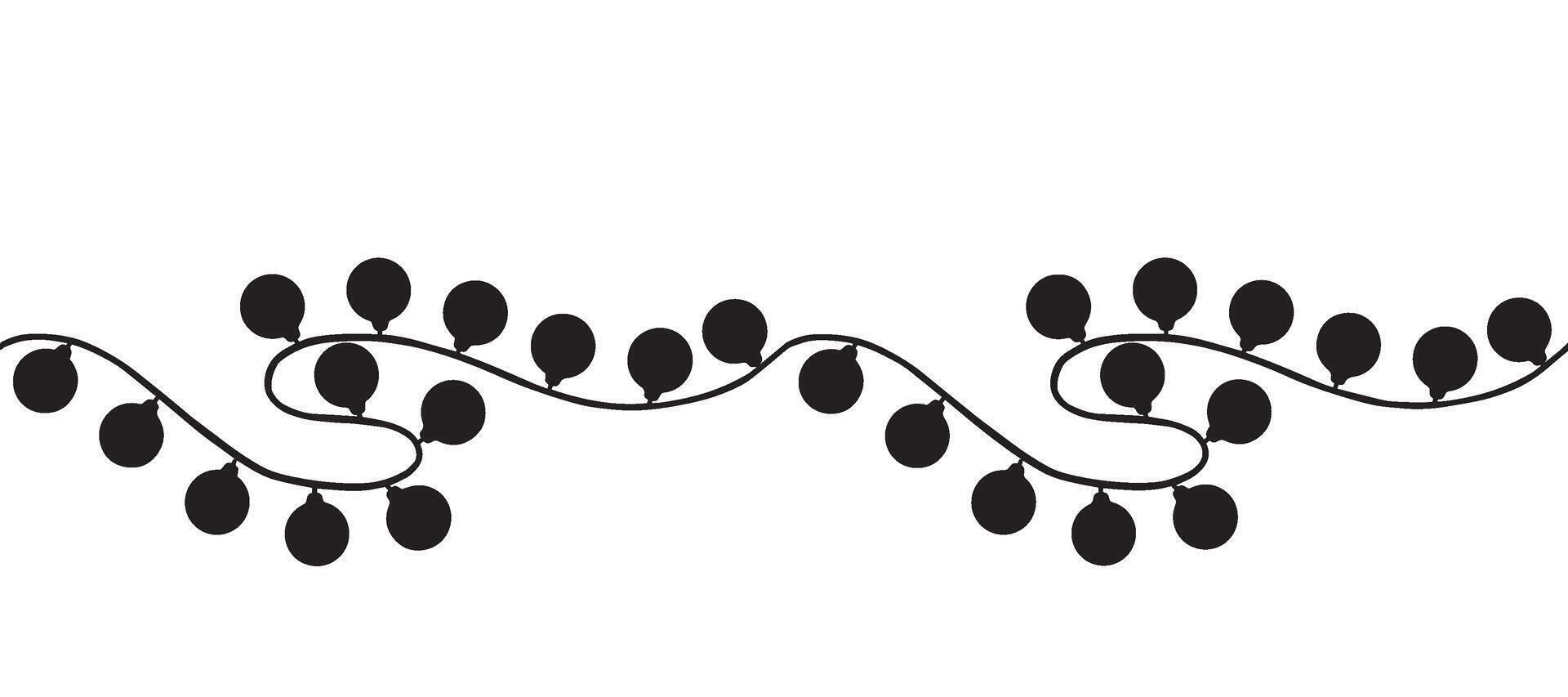 Garland of Christmas lights seamless border. Graphic illustration. Festive light bulbs hanging. Endless pattern. Winter holiday background. Festive template for card, wallpaper, wrapping, fabric. vector