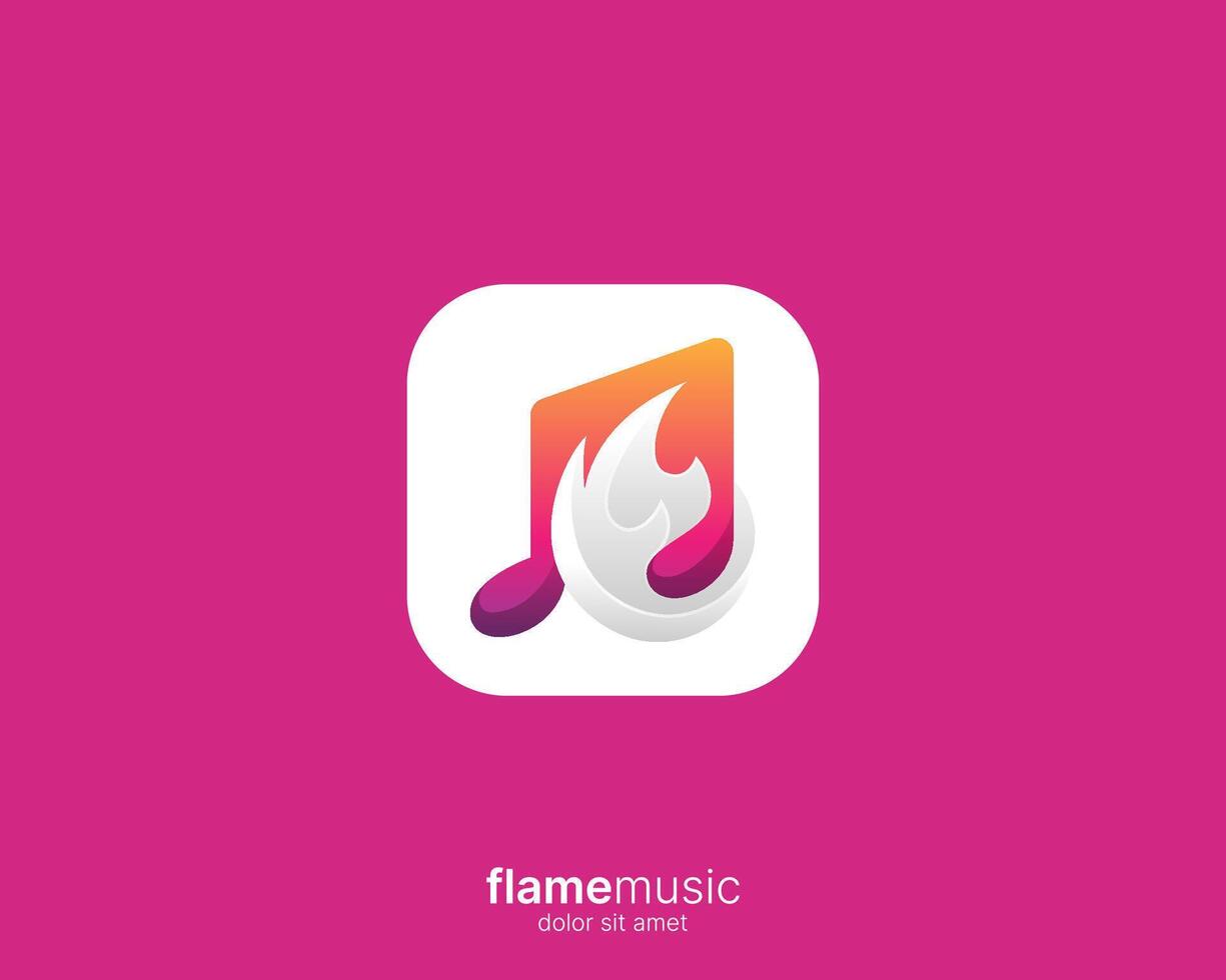 Creative music note with fire logo vector