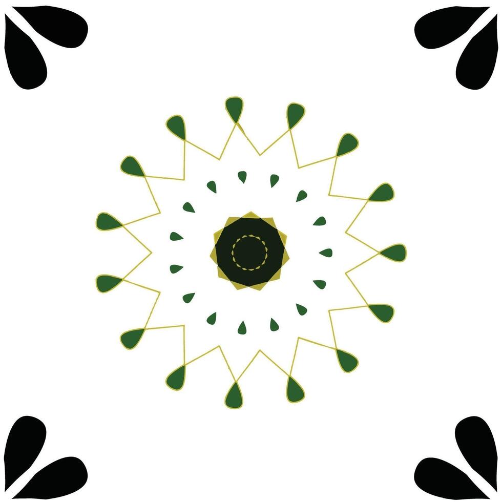 A green and black design with a flower in the center vector
