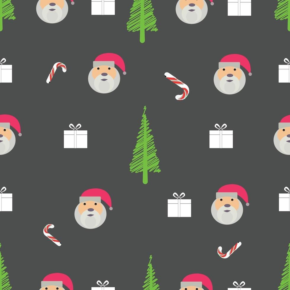 A pattern with santa and presents on a gray background vector