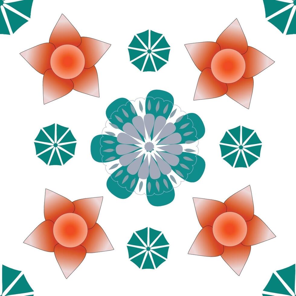 A flower pattern with red, orange and green flowers vector