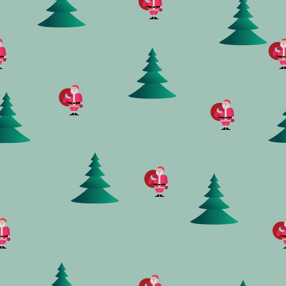 A pattern with santa and trees on a green background vector