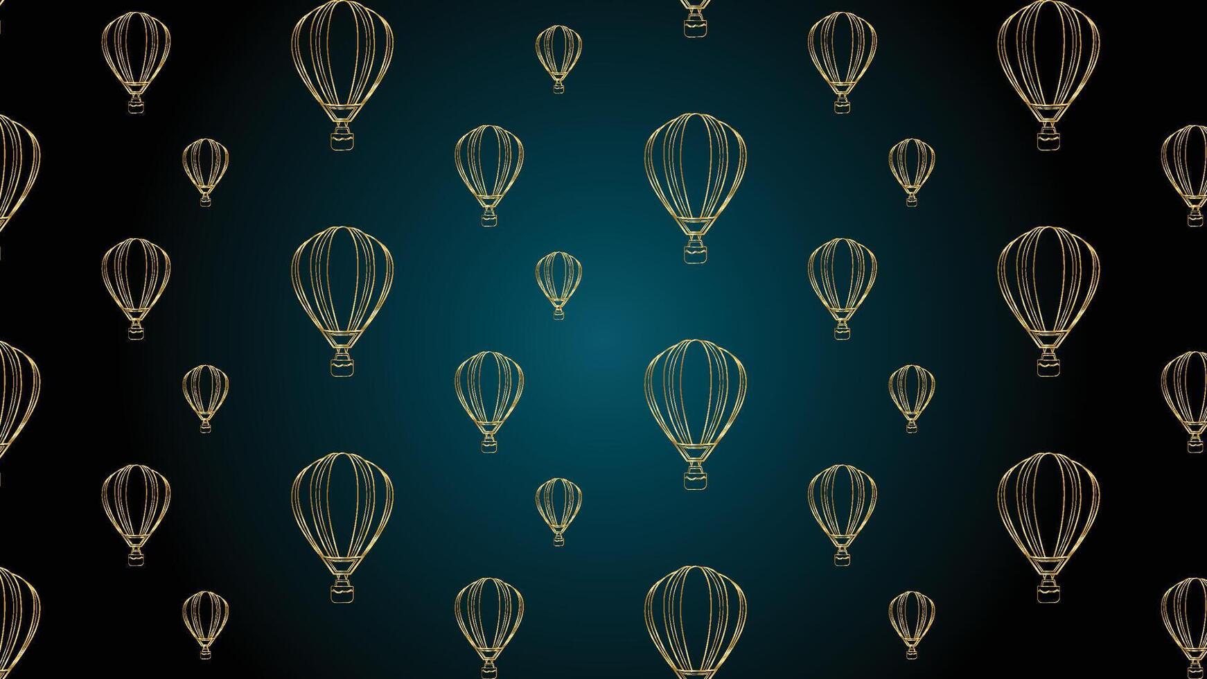 Golden air balloon line art seamless pattern in dark blue background for fabric print, paper print, social media, party print or any use. golden doodle vector