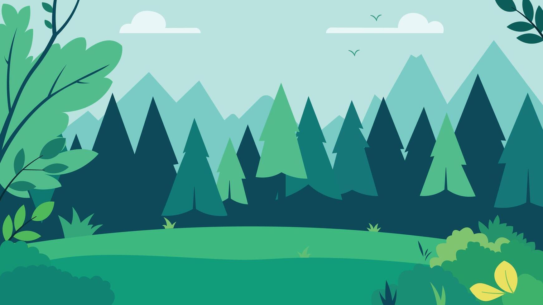 Flat Design Illustration of Pine Trees Adventure Nature Landscape in Forest vector
