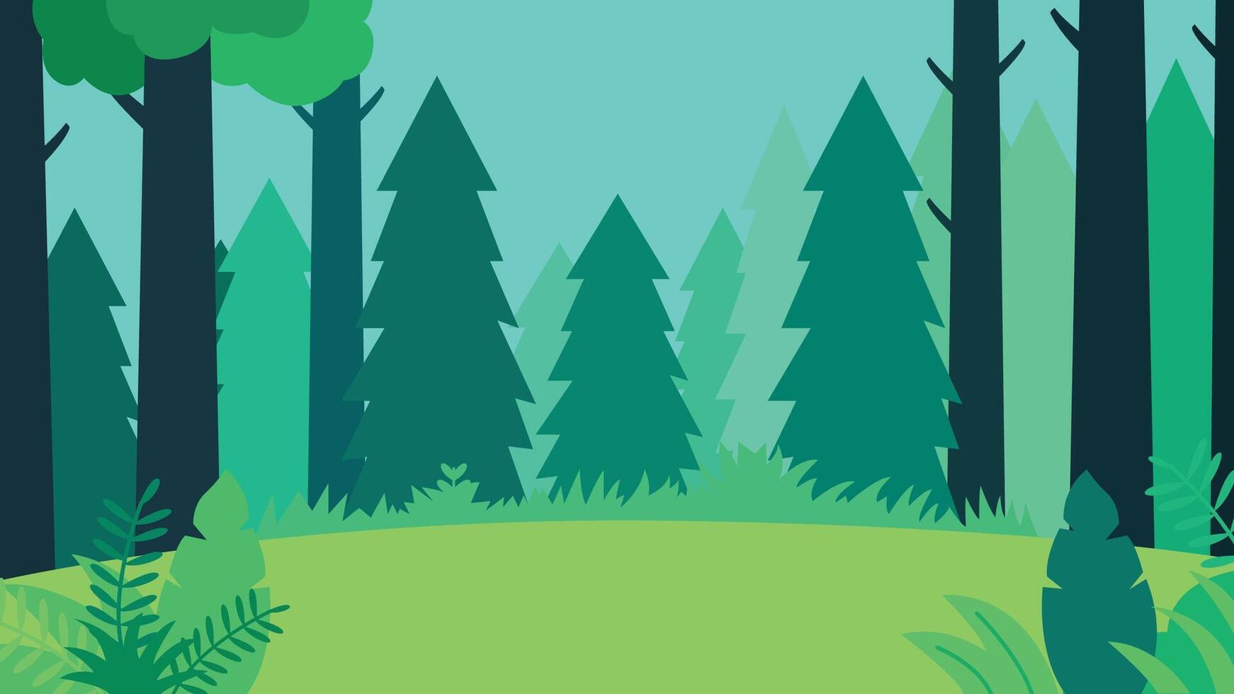 Flat Design Illustration of Green Pine Trees Adventure Nature Landscape in Jungle vector