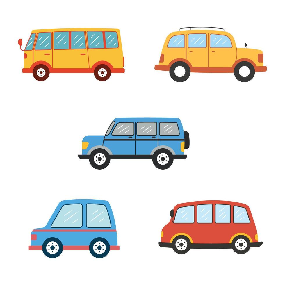 Illustration Set of Car Automobile Bus Vehicle Transport Transportation Journey Explore vector