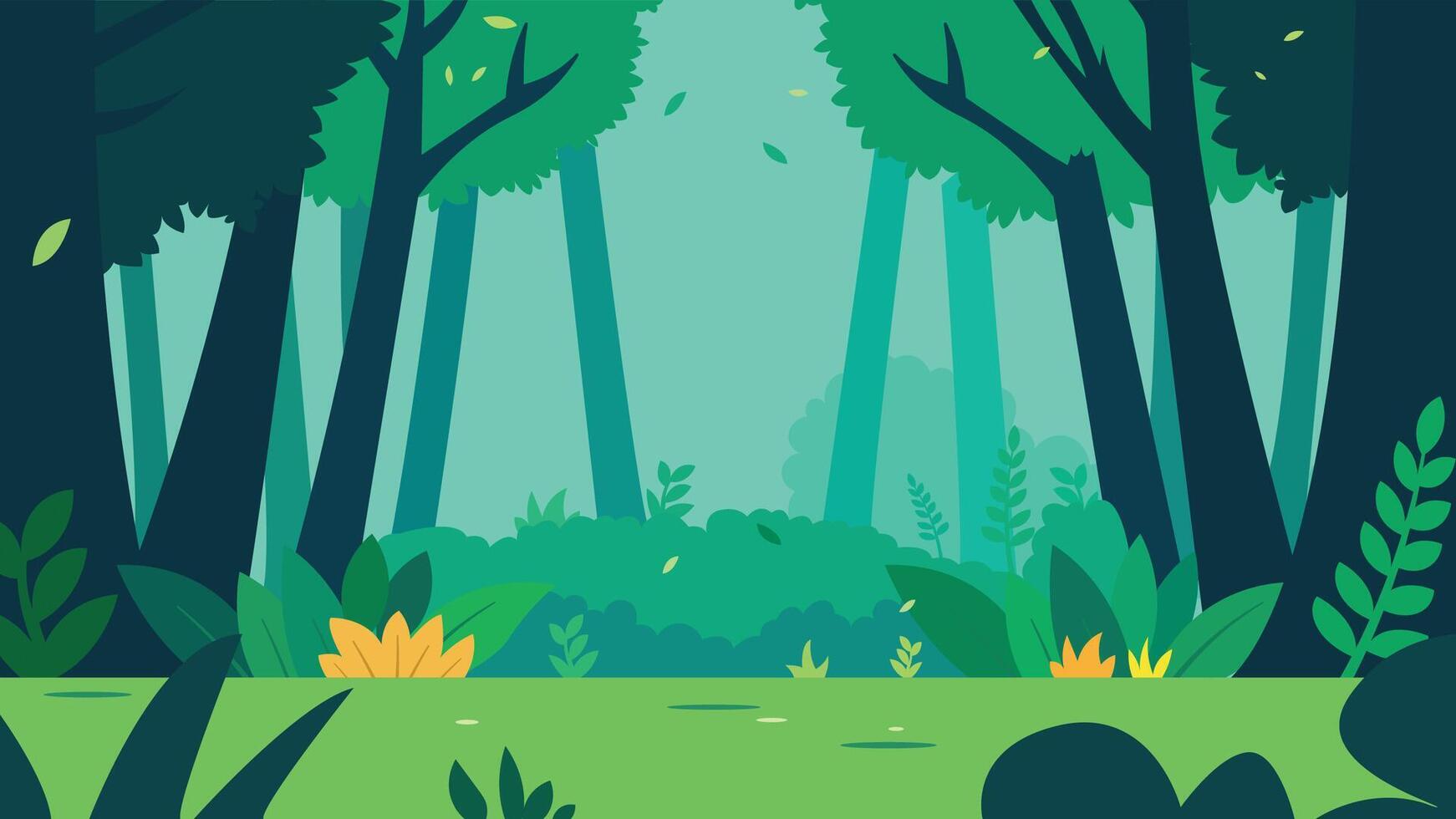 Flat Design Illustration of Nature Landscape of Fresh Green Trees in Forest vector