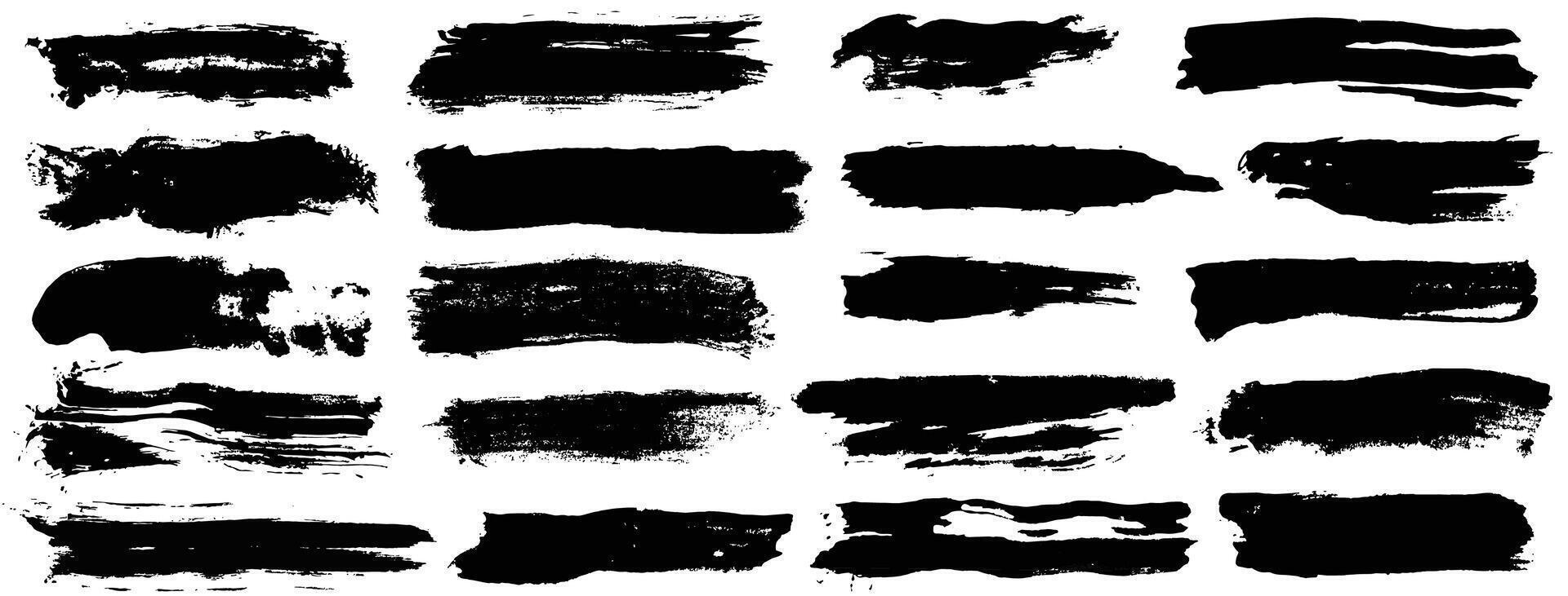 Set different grunge brush strokes. Dirty artistic design elements isolated on white background. Black paint hand made, dry ink brush strokes vector