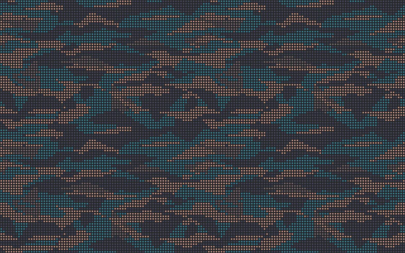 Abstract halftone seamless camouflage, led style texture. Dot pattern in dark khaki green brown colors, camo digital background. Pixel art wallpaper vector
