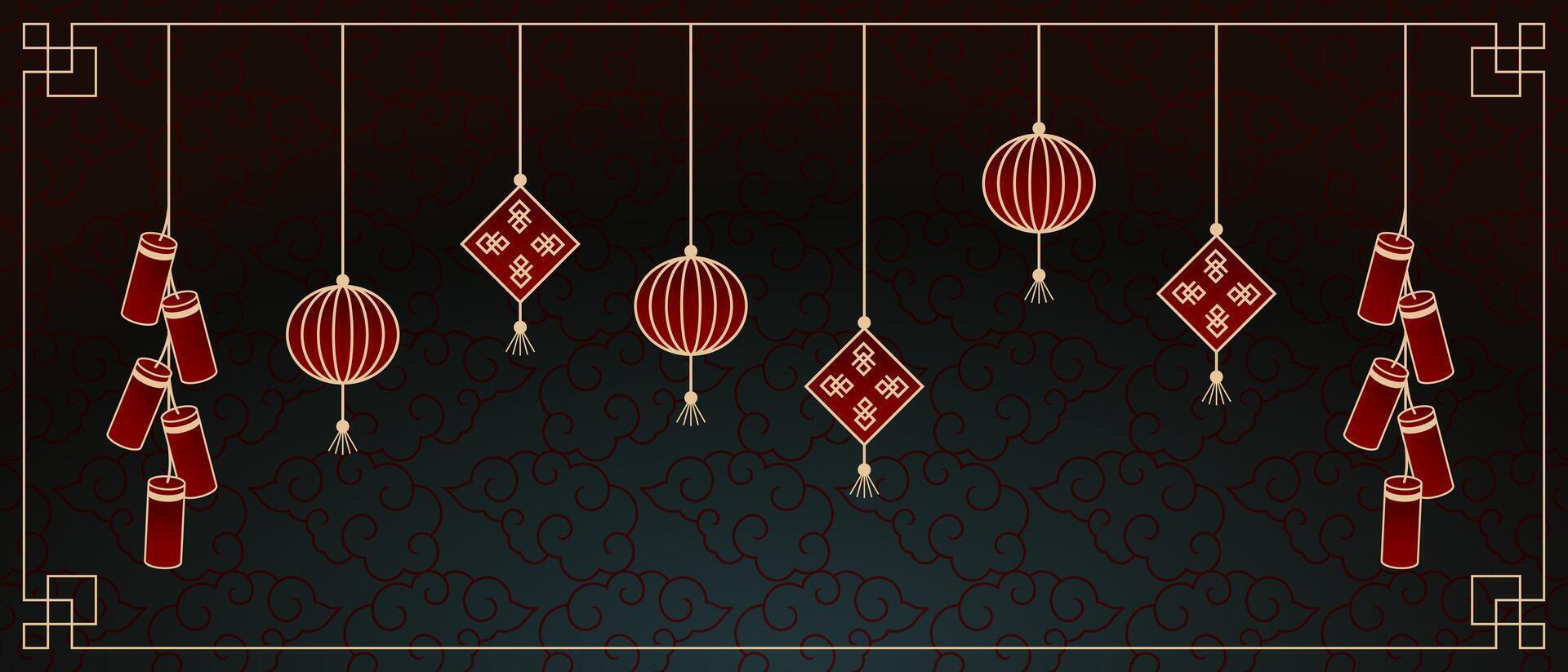 Happy Chinese New Year hanging ornaments background vector