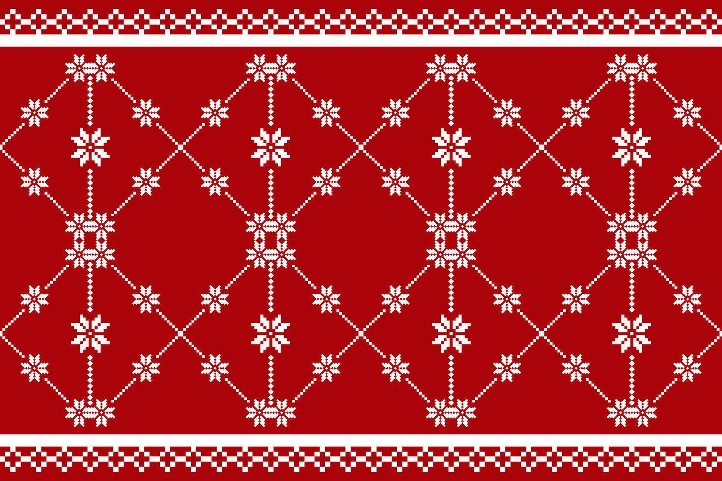 Christmas and New Year seamless pattern. White snowflakes on red pixel pattern vector