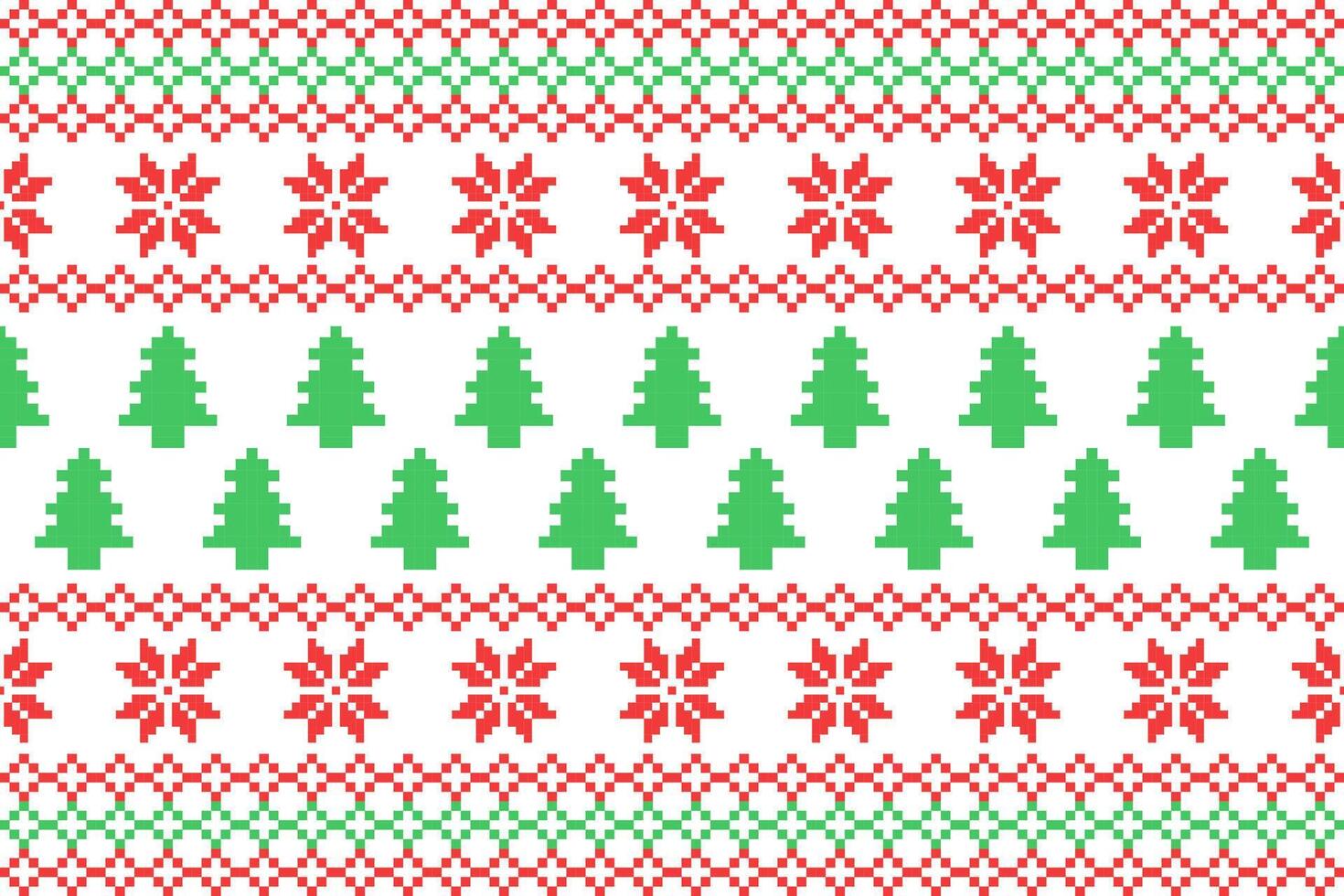 Seamless Christmas Pixel Pattern with Snowflake and Christmas tree. vector