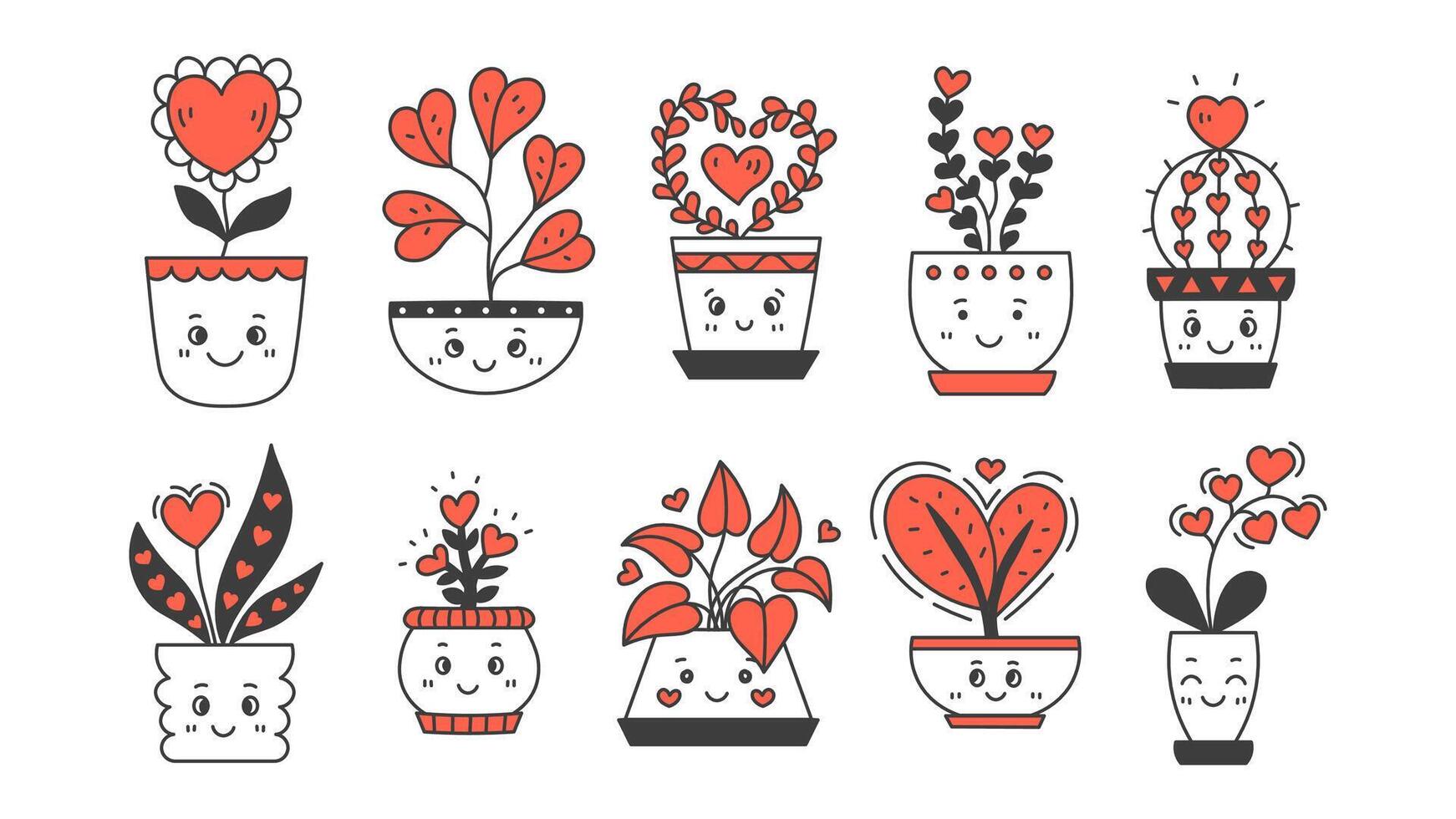 Houseplants Love Doodle Set vector